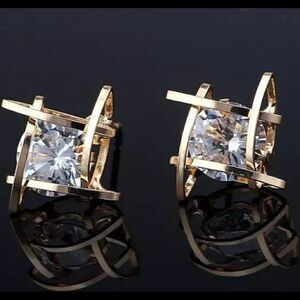 Gold 3D Caged CZ Diamond Earrings